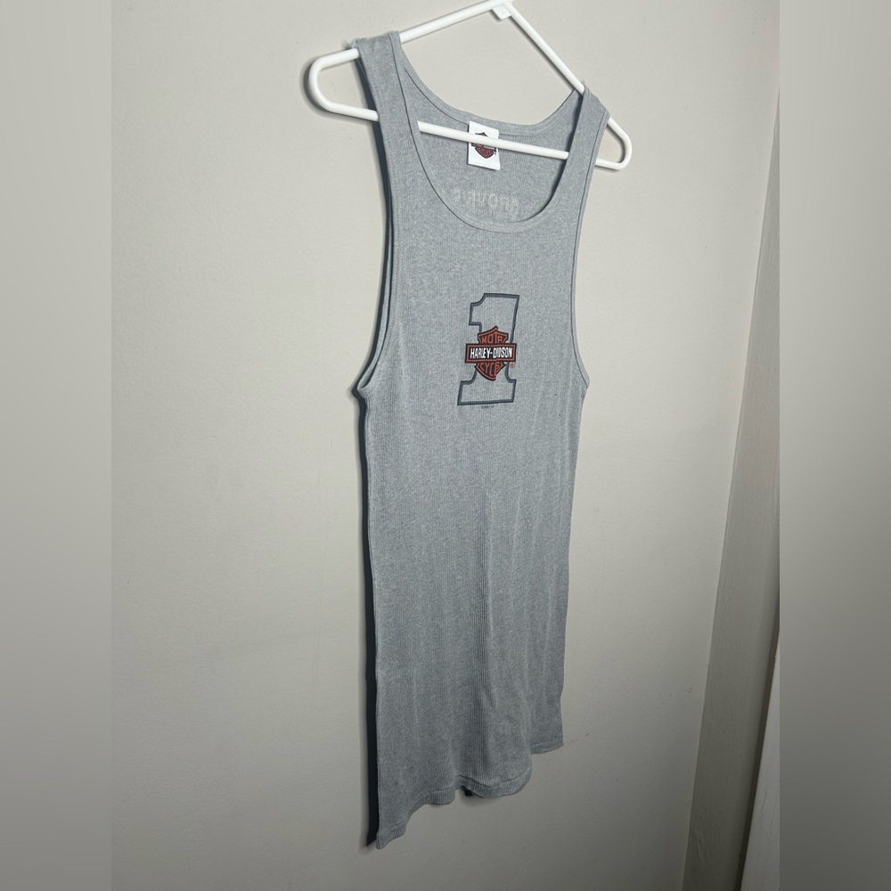 Motor Harley Davidson Ribbed Wife Beater Tank Top Sleeveless Undershirt Gray XL - Picture 2 of 10